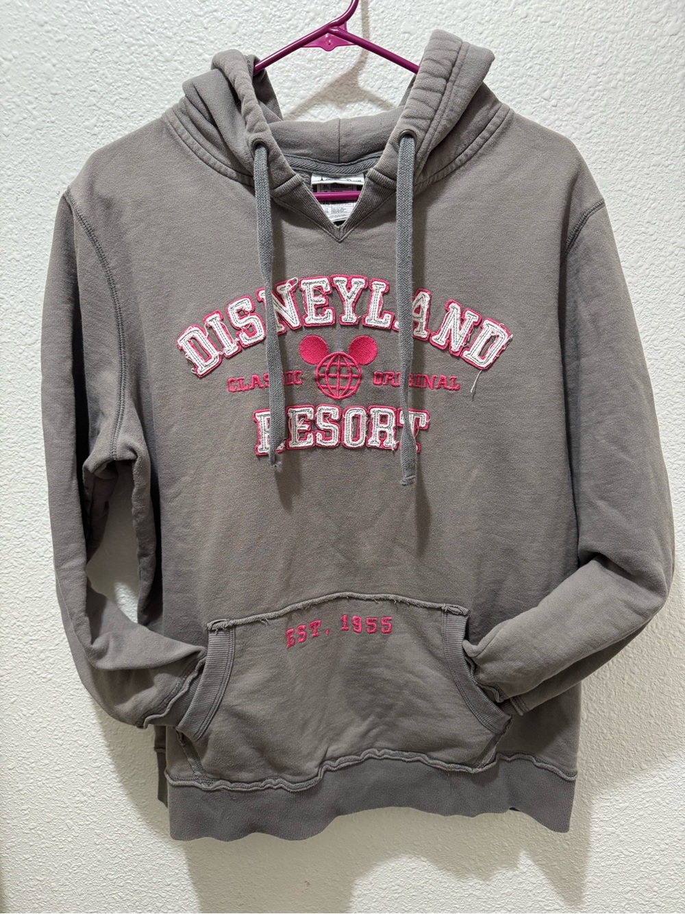 Disneyland Hoodie in Gray with Pink Embroidery